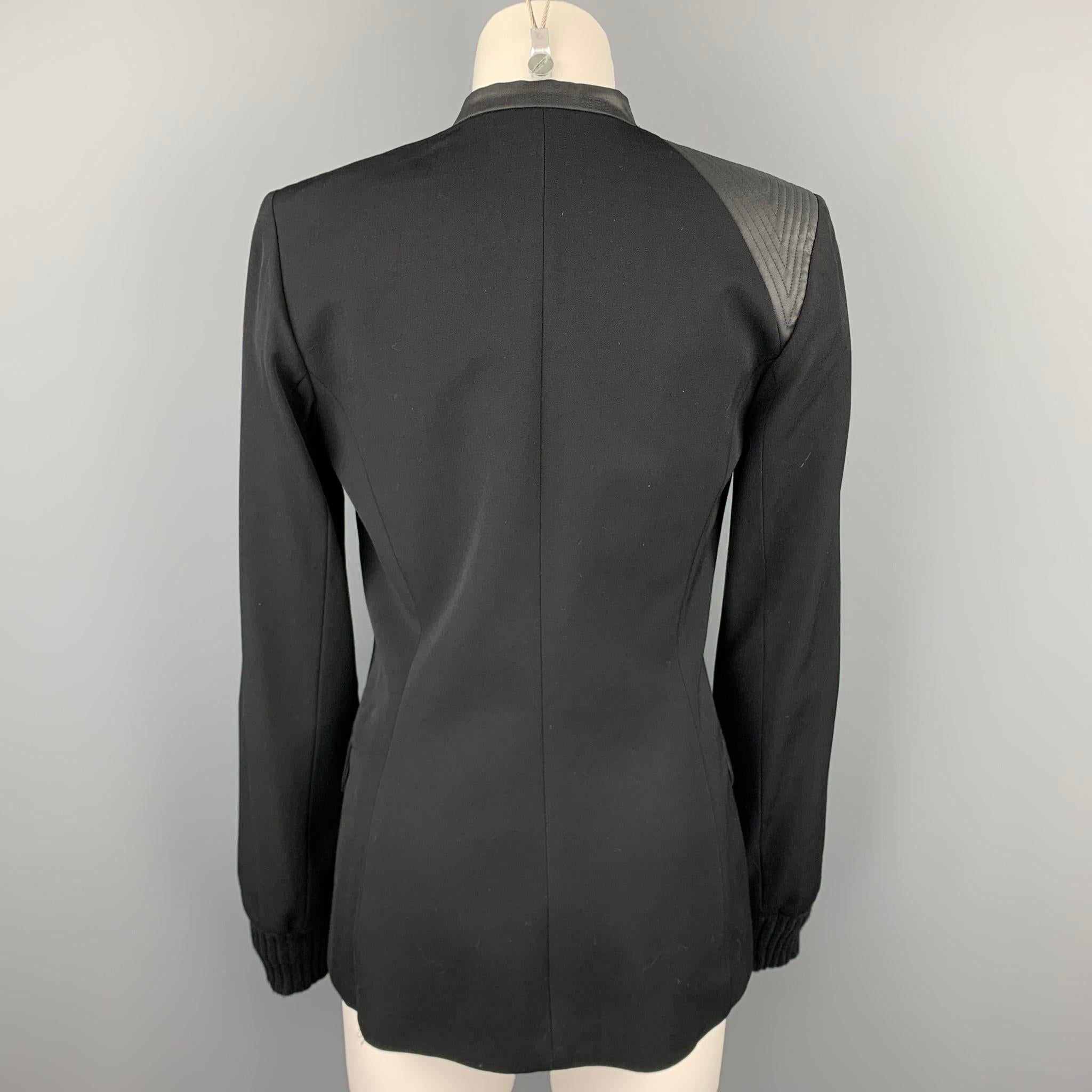 Women's CLAUDE MONTANA Size 4 Black Two Toned Wool / Silk Zip Up Jacket