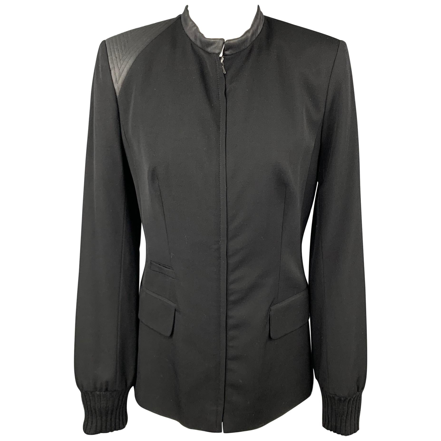 CLAUDE MONTANA Size 4 Black Two Toned Wool / Silk Zip Up Jacket