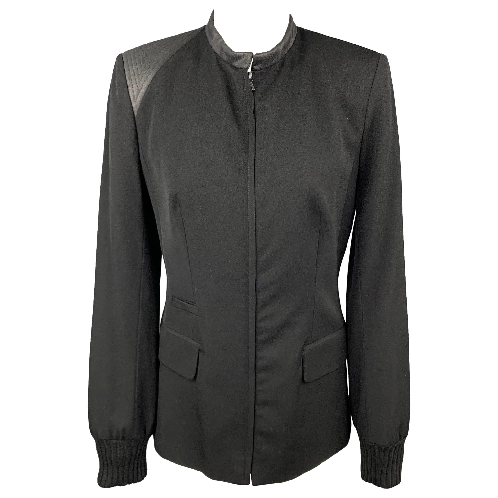 CLAUDE MONTANA Size 4 Black Two Toned Wool / Silk Zip Up Jacket