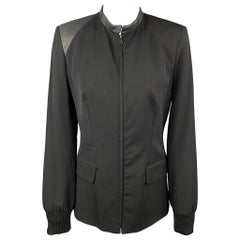 CLAUDE MONTANA Size 4 Black Two Toned Wool / Silk Zip Up Jacket