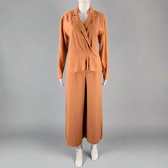 CLAUDE MONTANA Size 4 Brown Linen Blend Pleated Flat Front Pants Suit