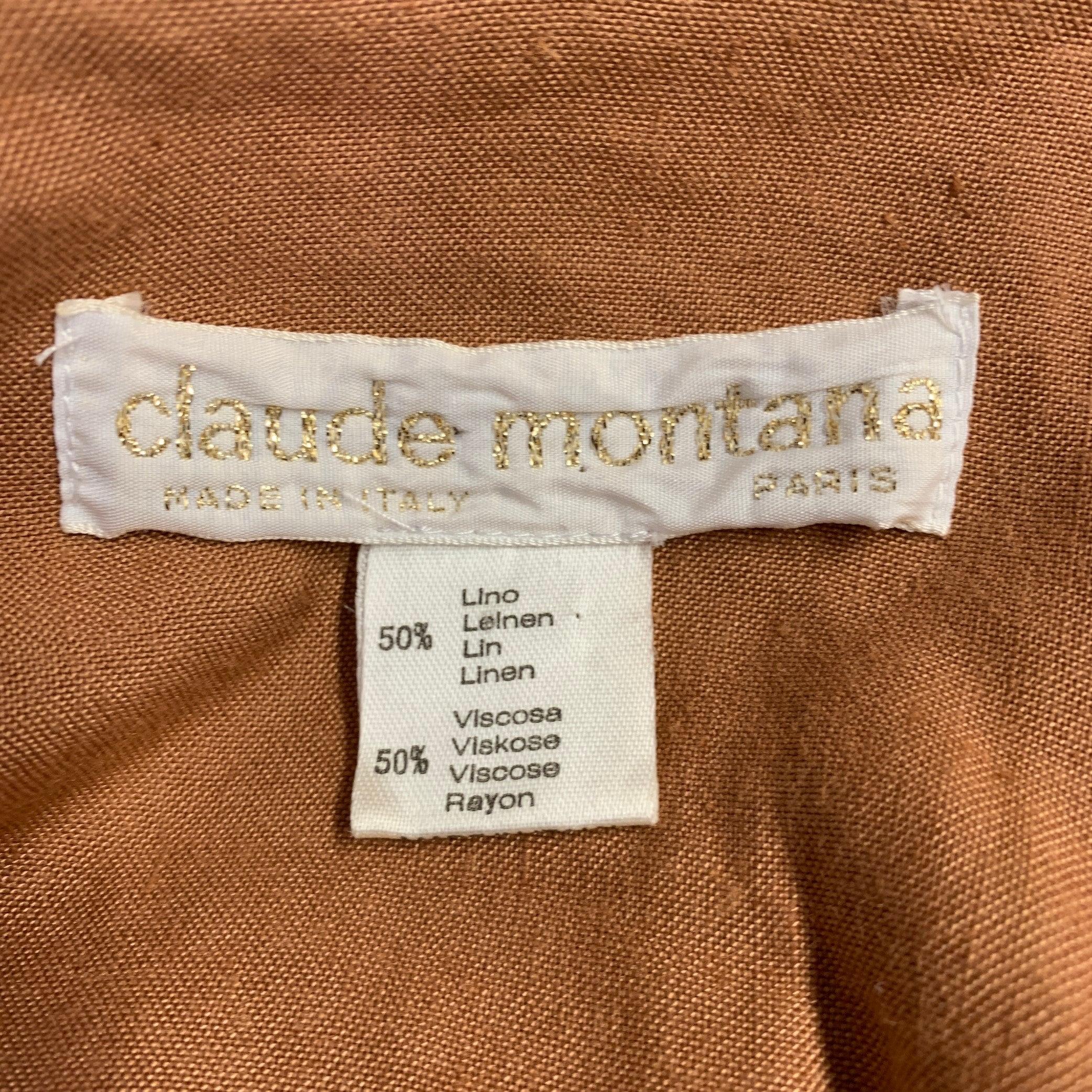 Claude Montana Taglia 4 Pantaloni a pieghe frontali marroni in misto lino in vendita 2