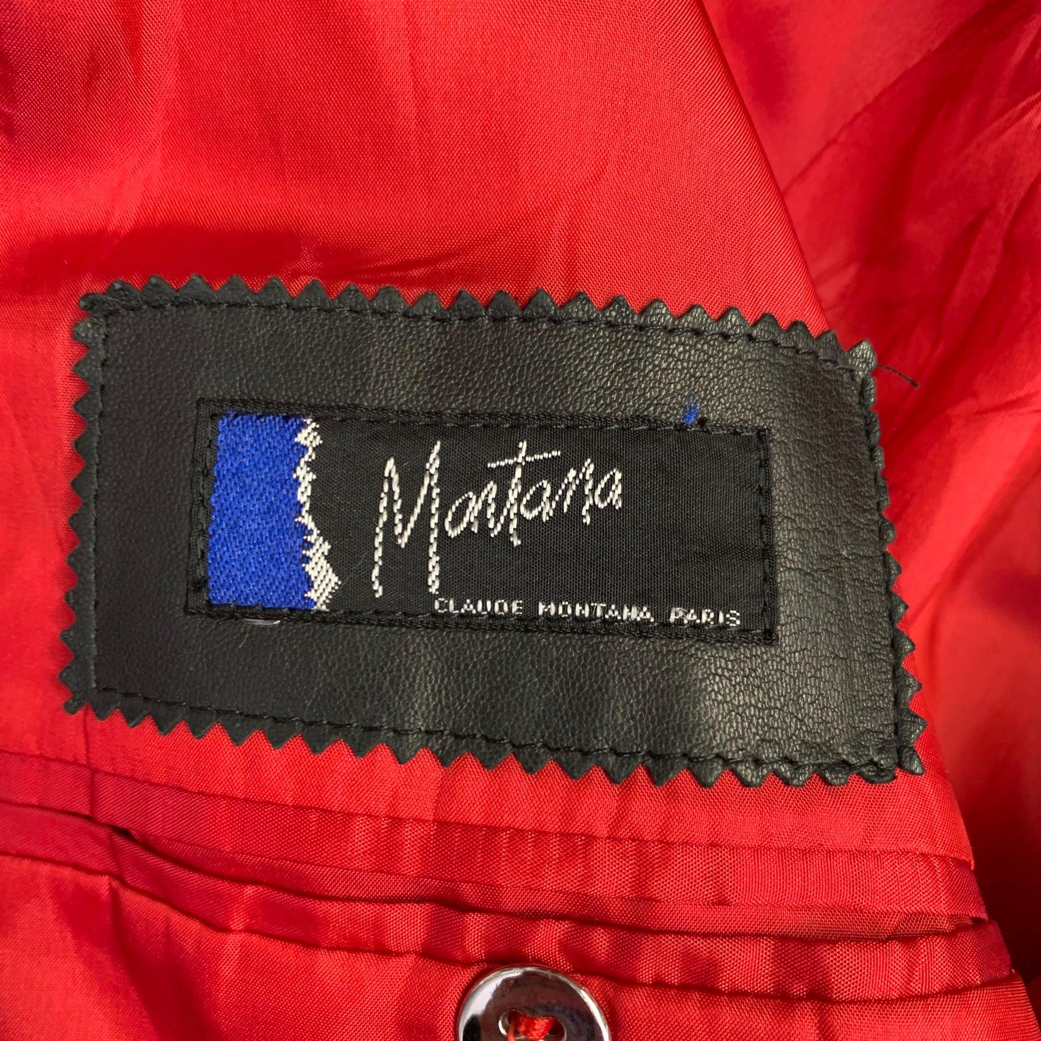CLAUDE MONTANA Talla 40 Rojo Negro Lana virgen Solapa de pico Abrigo de deporte 4