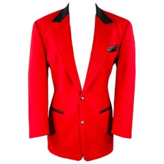CLAUDE MONTANA Size 40 Red Black Virgin Wool Peak Lapel Sport Coat