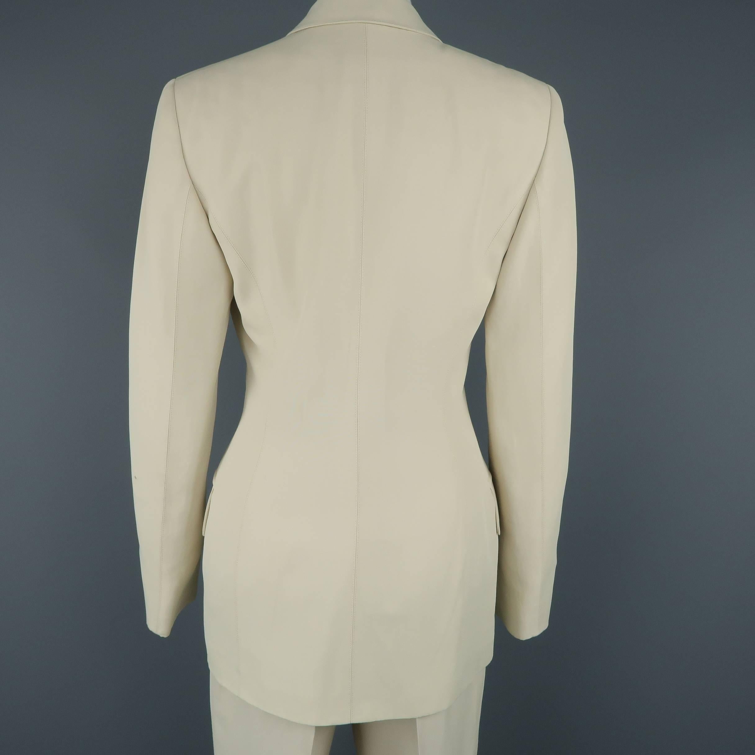 CLAUDE MONTANA Size 8 Beige Peak Lapel Single Button Pant-Suit In Fair Condition In San Francisco, CA