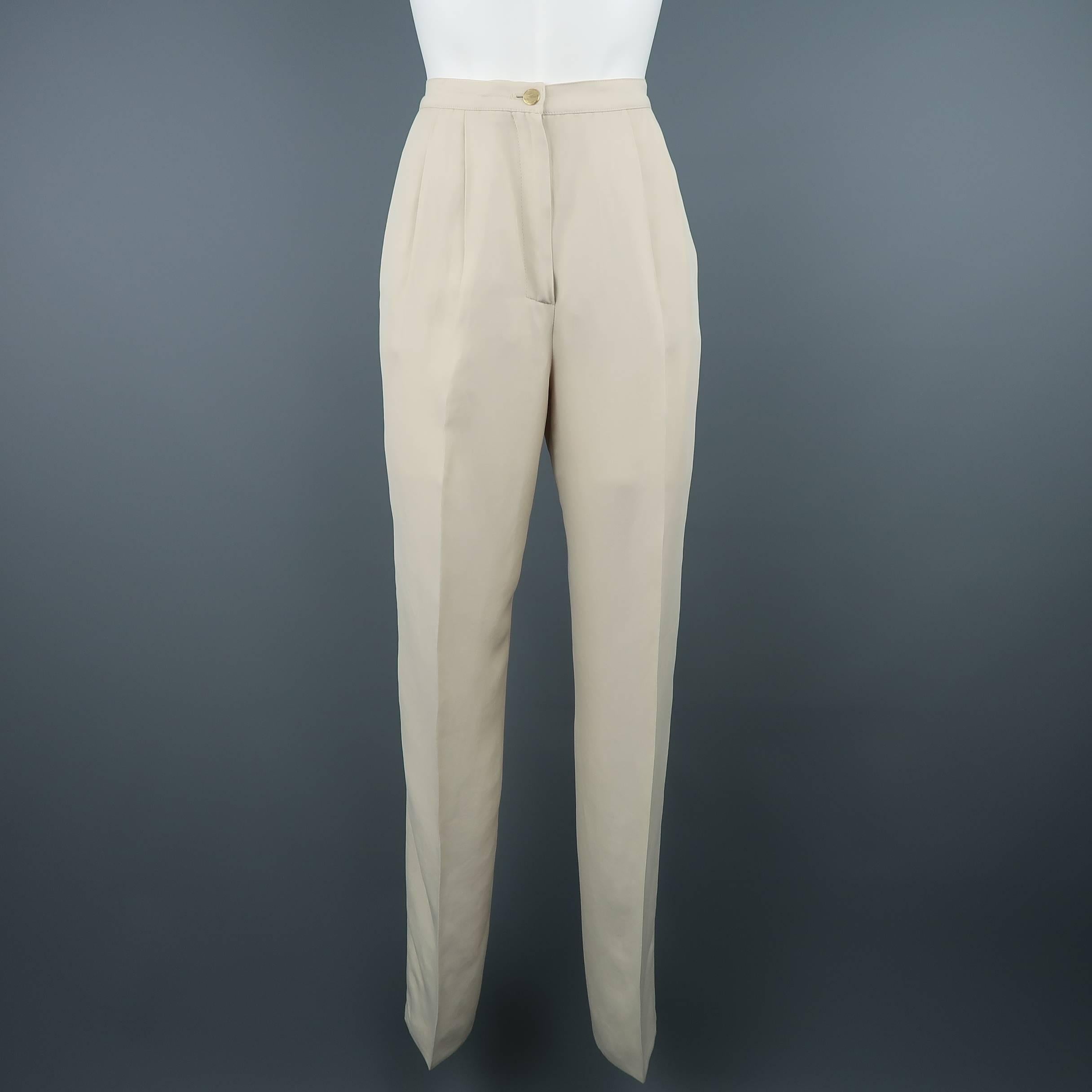 Women's CLAUDE MONTANA Size 8 Beige Peak Lapel Single Button Pant-Suit