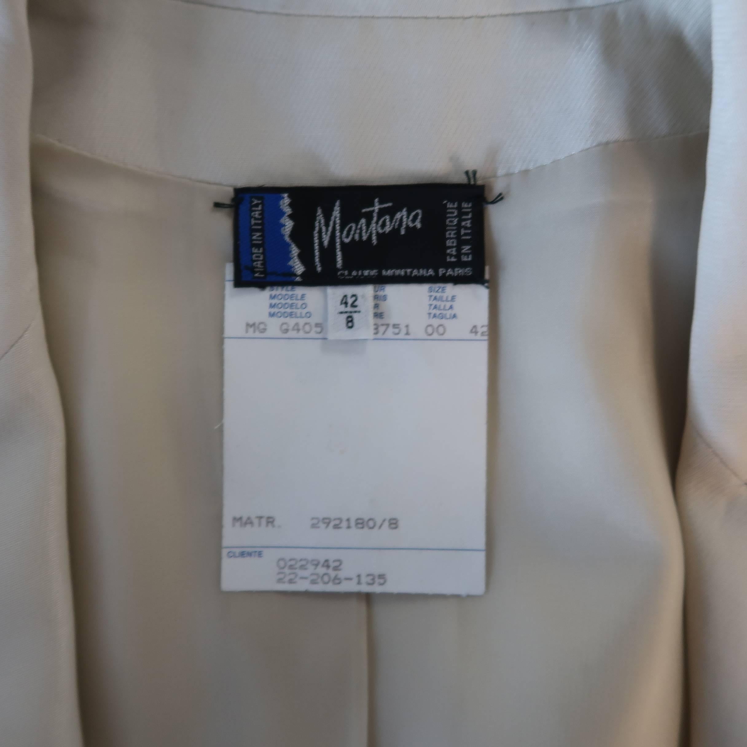 CLAUDE MONTANA Size 8 Beige Peak Lapel Single Button Pant-Suit 1