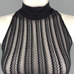 CLAUDE MONTANA Size M Black Lace Mesh Mock Neck Crop Top