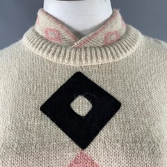 CLAUDE MONTANA Size S Beige Pink  Black Knitted Alpaca Blend Ribbed Sweater