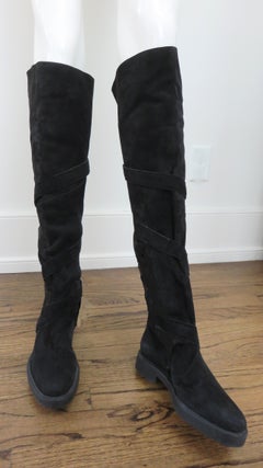 Claude Montana Stephane Kelian 1990s New Suede Knee Boots with Straps Size 8.5