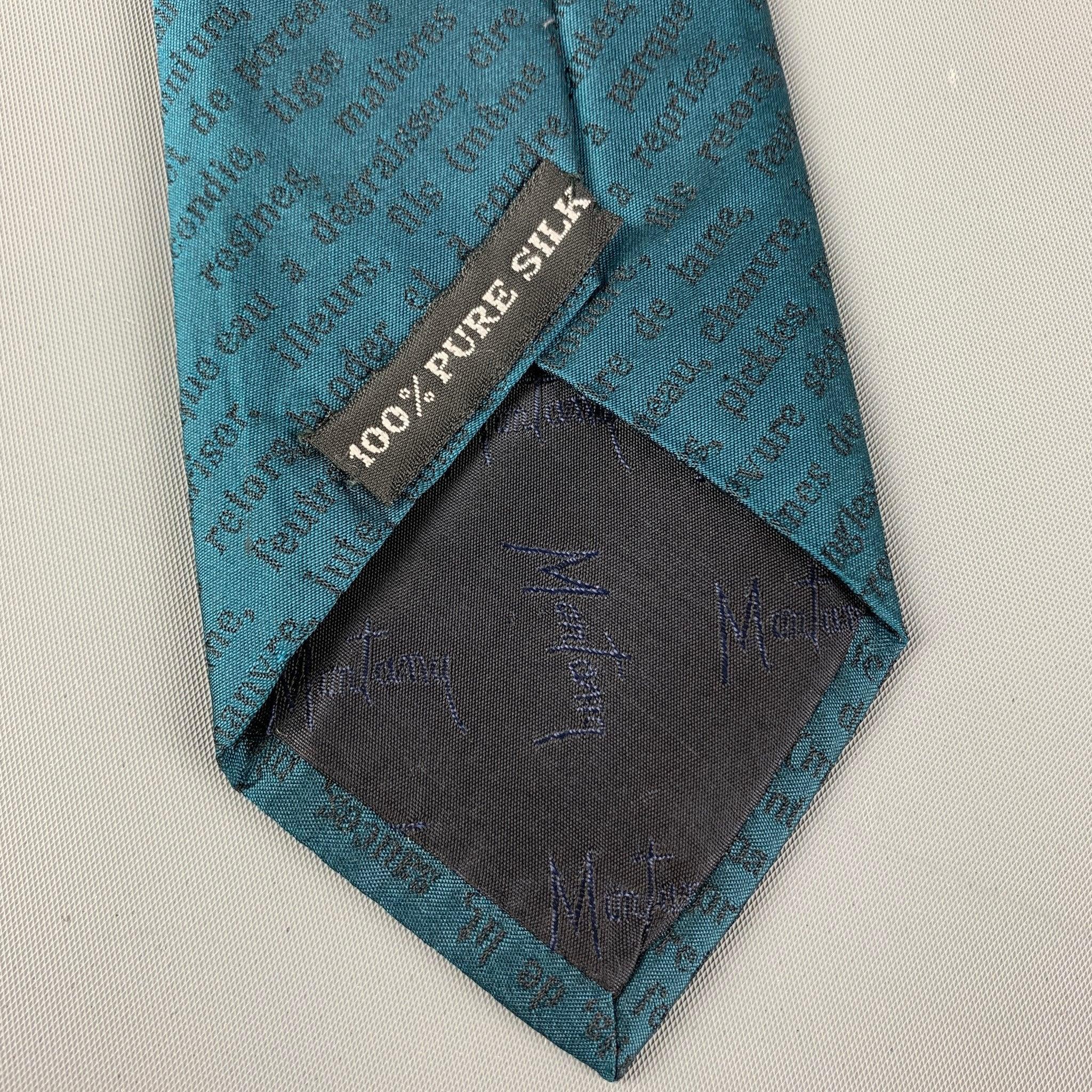 CLAUDE MONTANA Teal Silk Epingles de Cravates Tie In Good Condition In San Francisco, CA