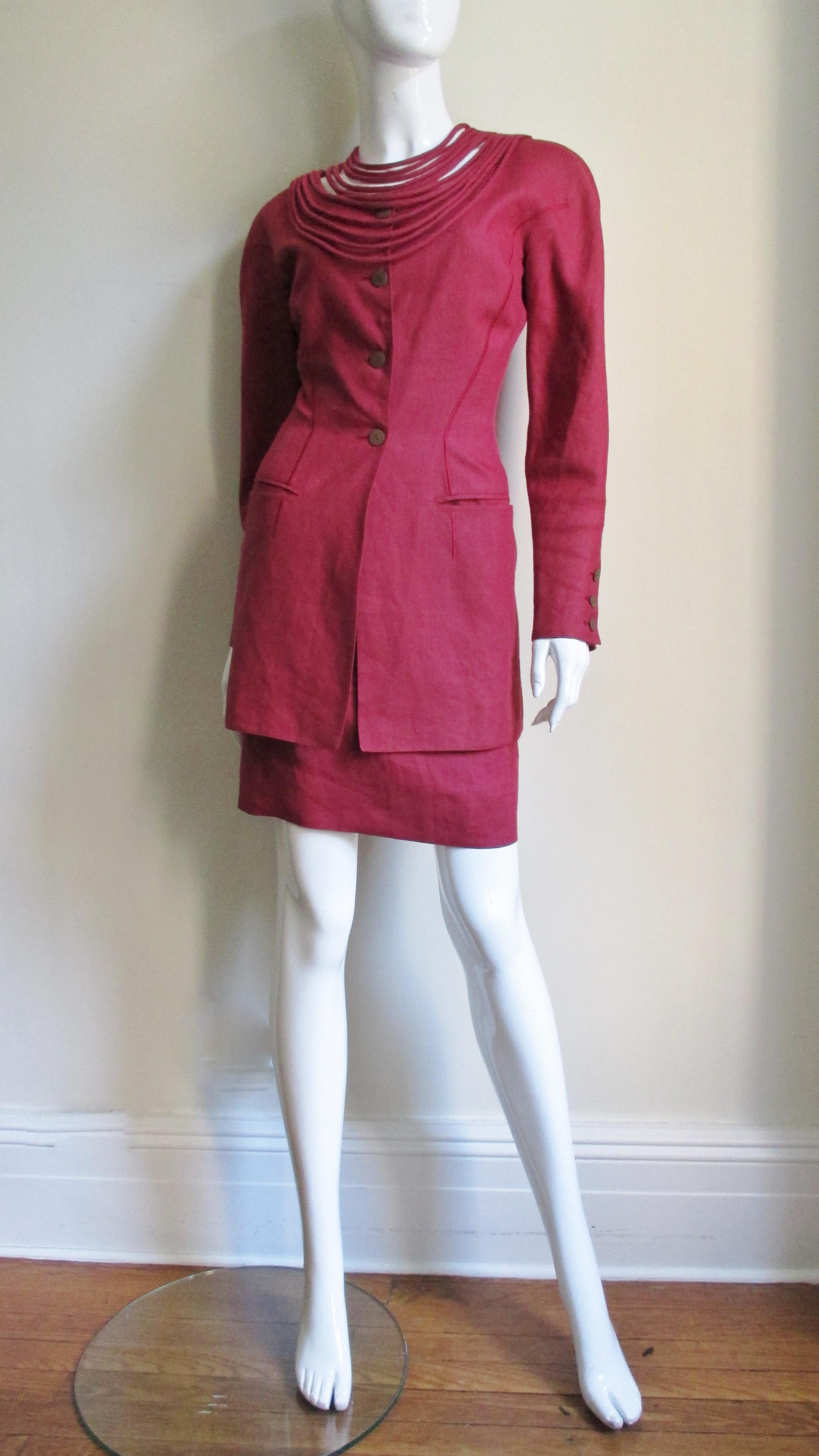 Claude Montana Linen Skirt Suit 1980s For Sale 3