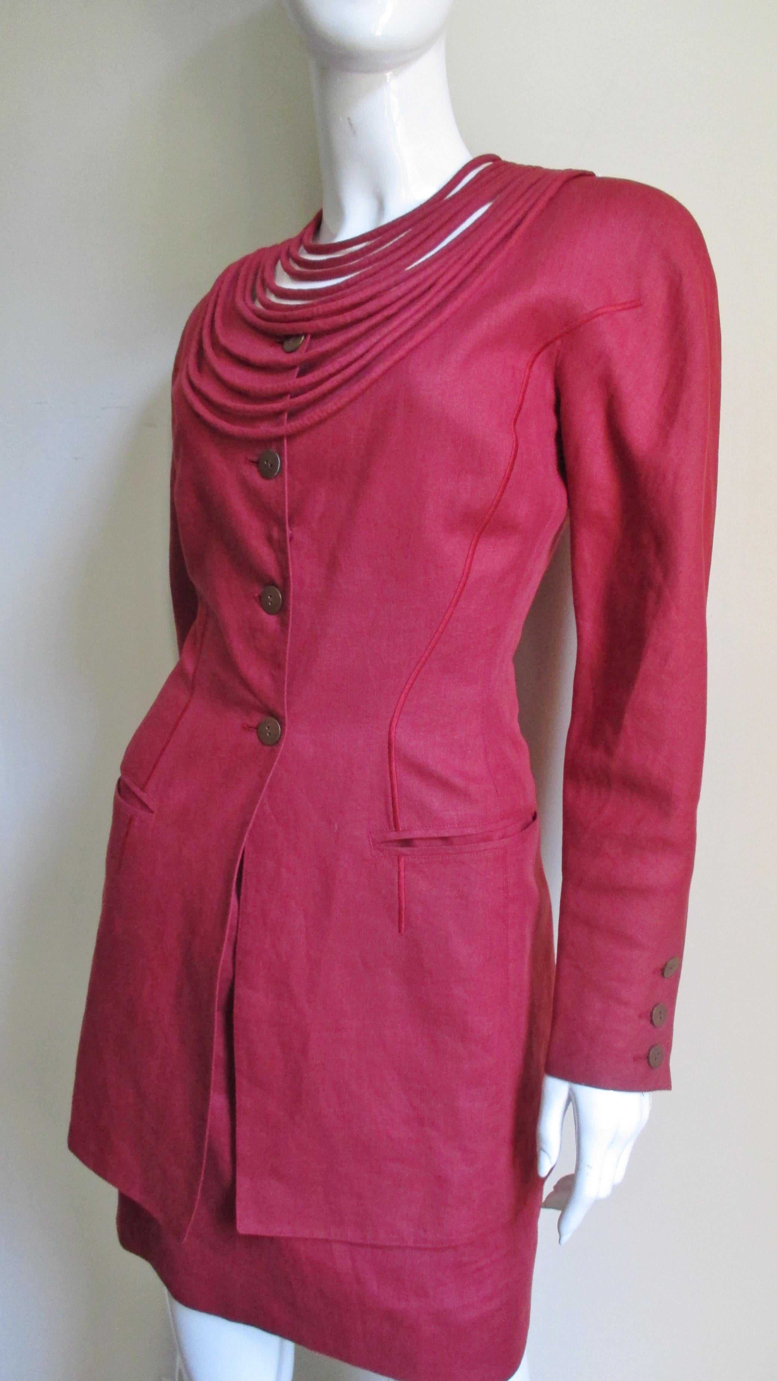 Claude Montana Linen Skirt Suit 1980s For Sale 1