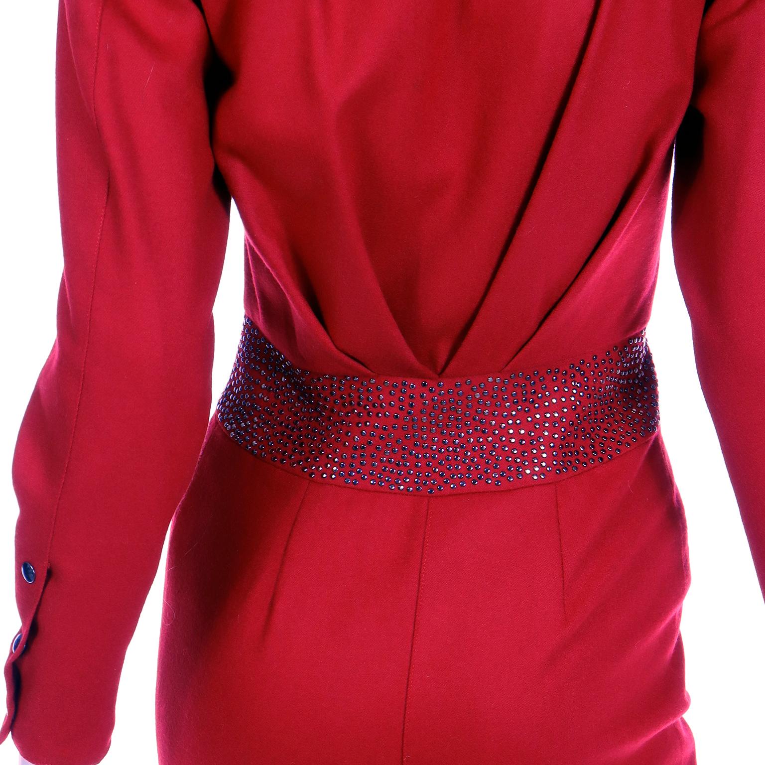Claude Montana Vintage 1980s Red Wool Studded Dress For Sale 4
