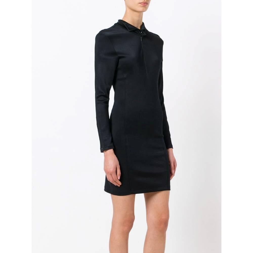 Claude Montana Vintage black midi fitted 90s long-sleeves dress In Excellent Condition For Sale In Lugo (RA), IT