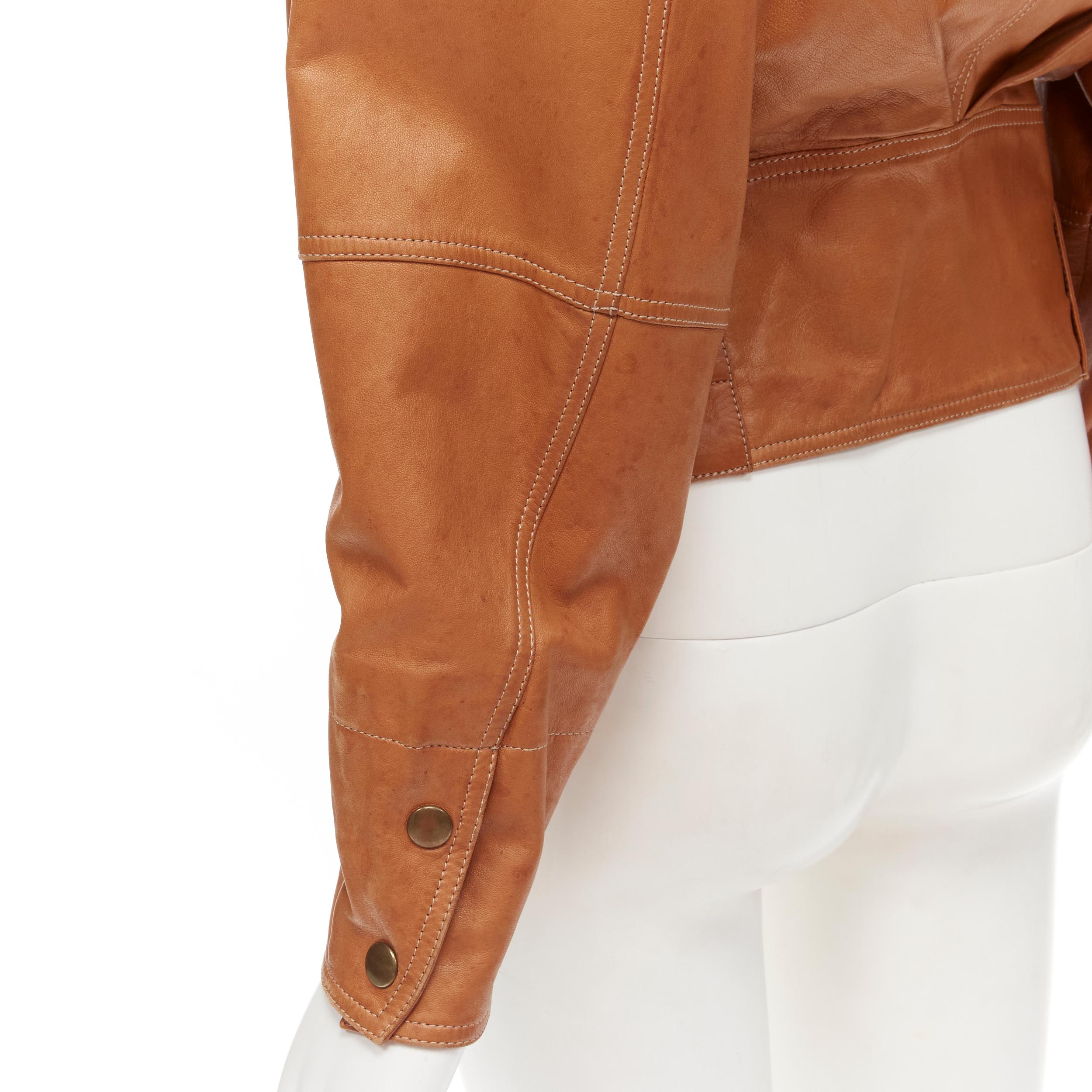 CLAUDE MONTANA Vintage brown leather dolman sleeve biker jacket IT38 XS 5