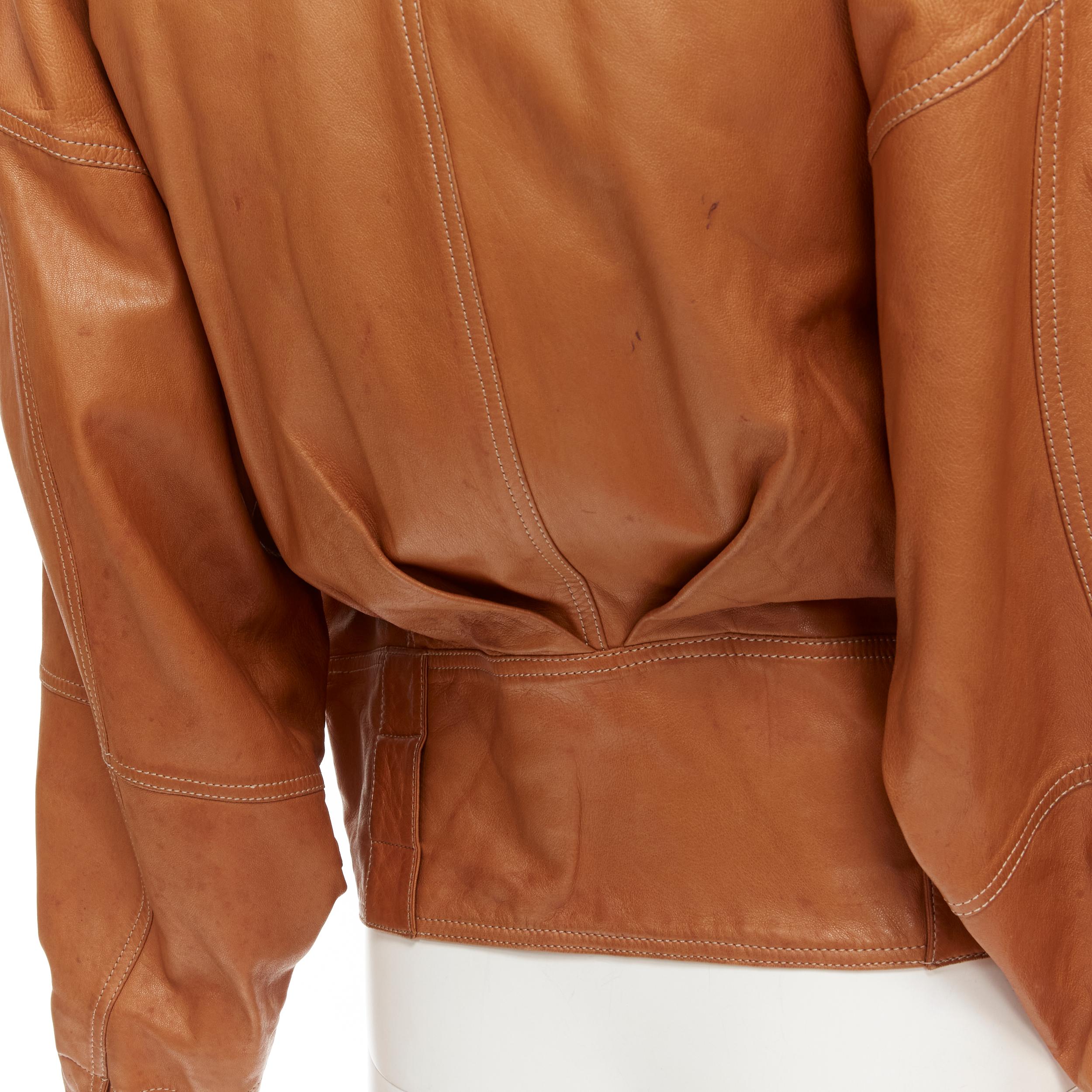 CLAUDE MONTANA Vintage brown leather dolman sleeve biker jacket IT38 XS 2