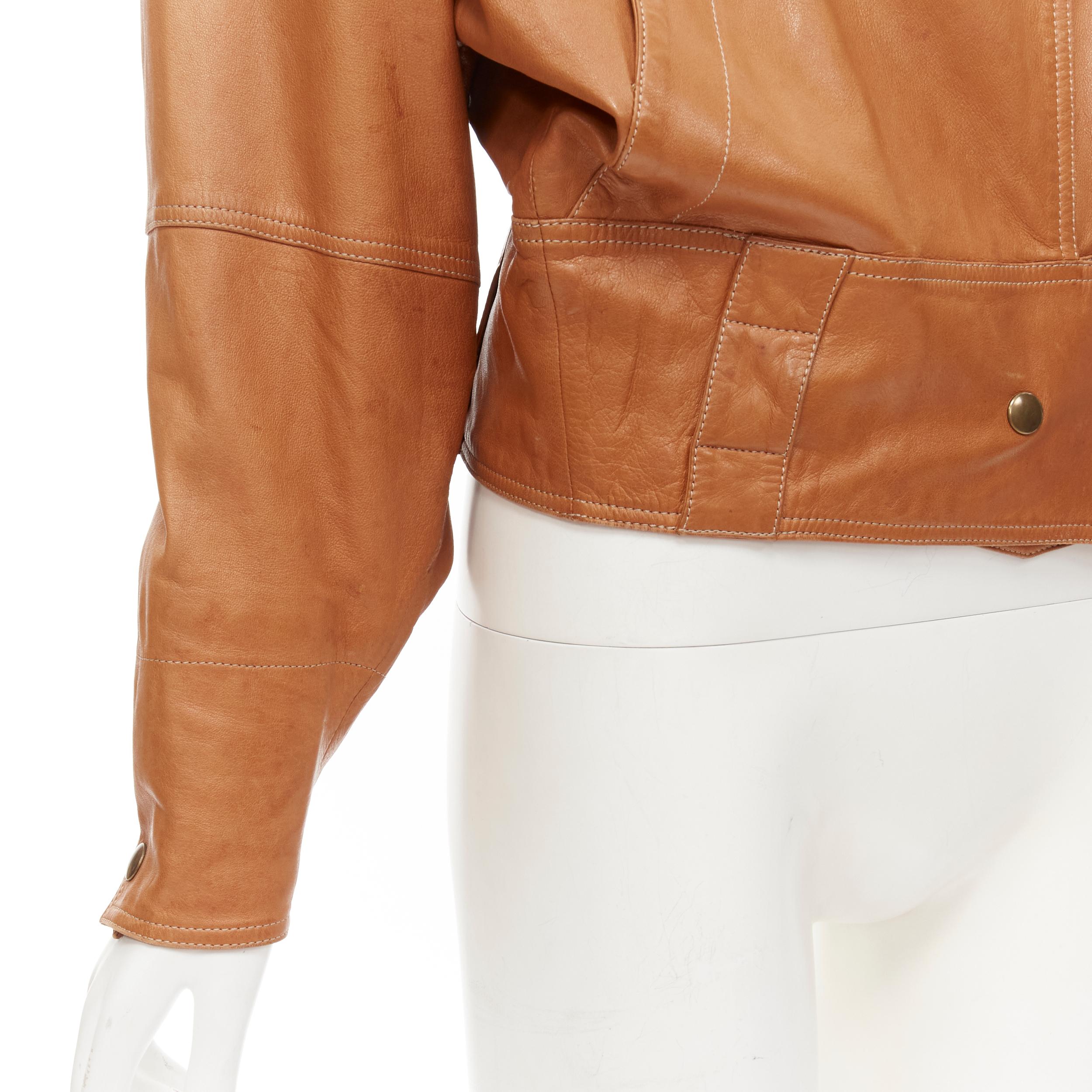 CLAUDE MONTANA Vintage brown leather dolman sleeve biker jacket IT38 XS 3