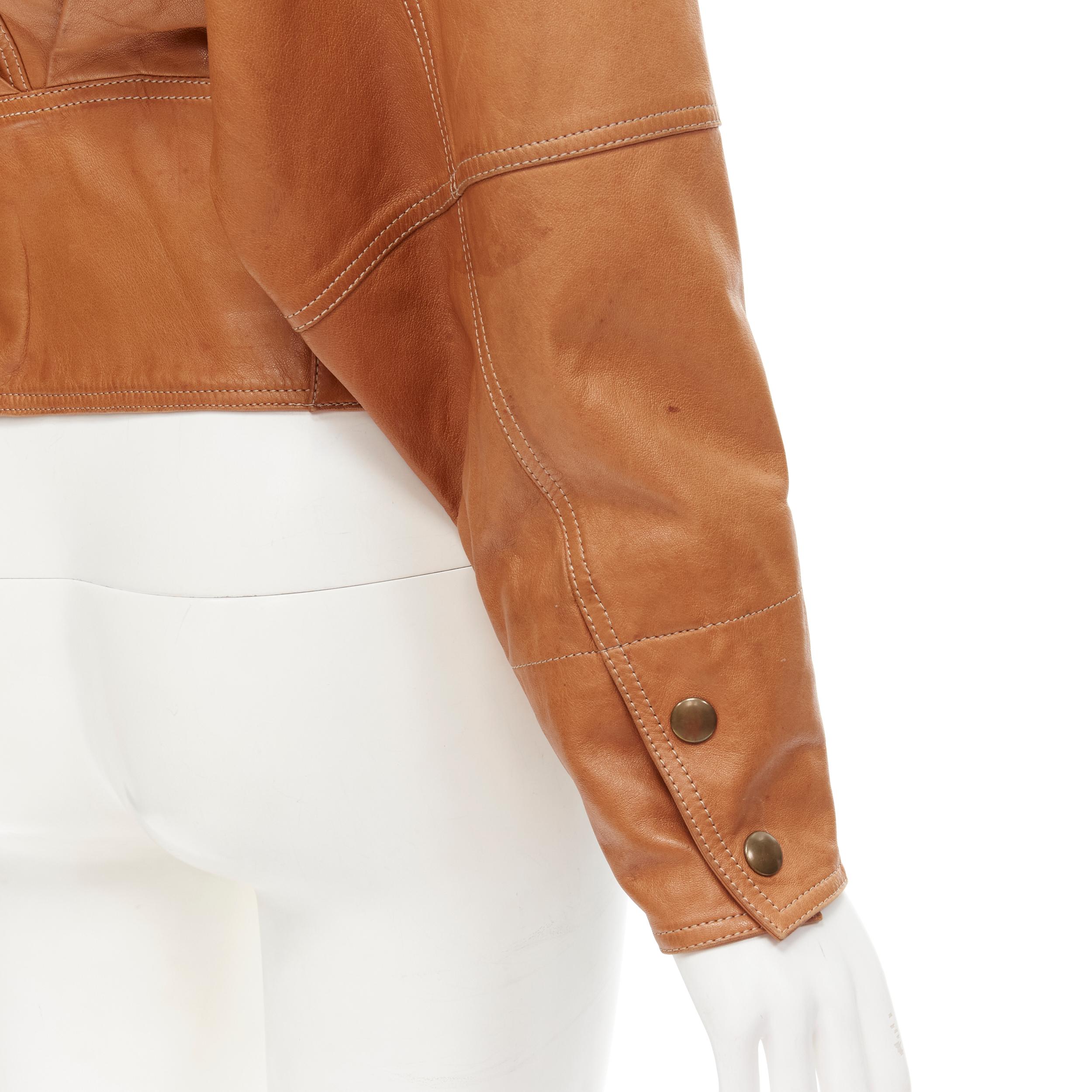 CLAUDE MONTANA Vintage brown leather dolman sleeve biker jacket IT38 XS 4