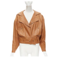 CLAUDE MONTANA Vintage brown leather dolman sleeve biker jacket IT38 XS