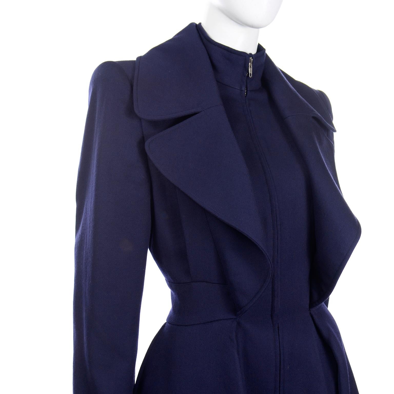 Claude Montana Vintage Layered Princess Coat in Royal Blue Wool In Excellent Condition In Portland, OR