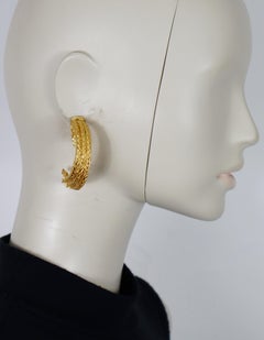 CLAUDE MONTANA Vintage Massive Gold Tone Braided Cords Half Hoop Earrings