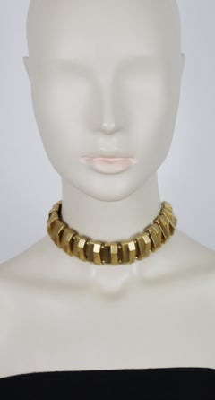 CLAUDE MONTANA Vintage Matte Gold Tone Geometric Choker Necklace