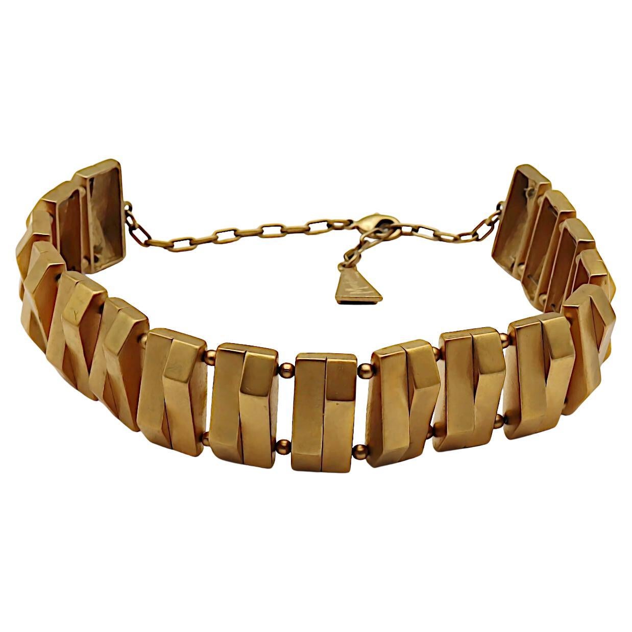 CLAUDE MONTANA Vintage Matte Gold Tone Geometric Choker Necklace For Sale