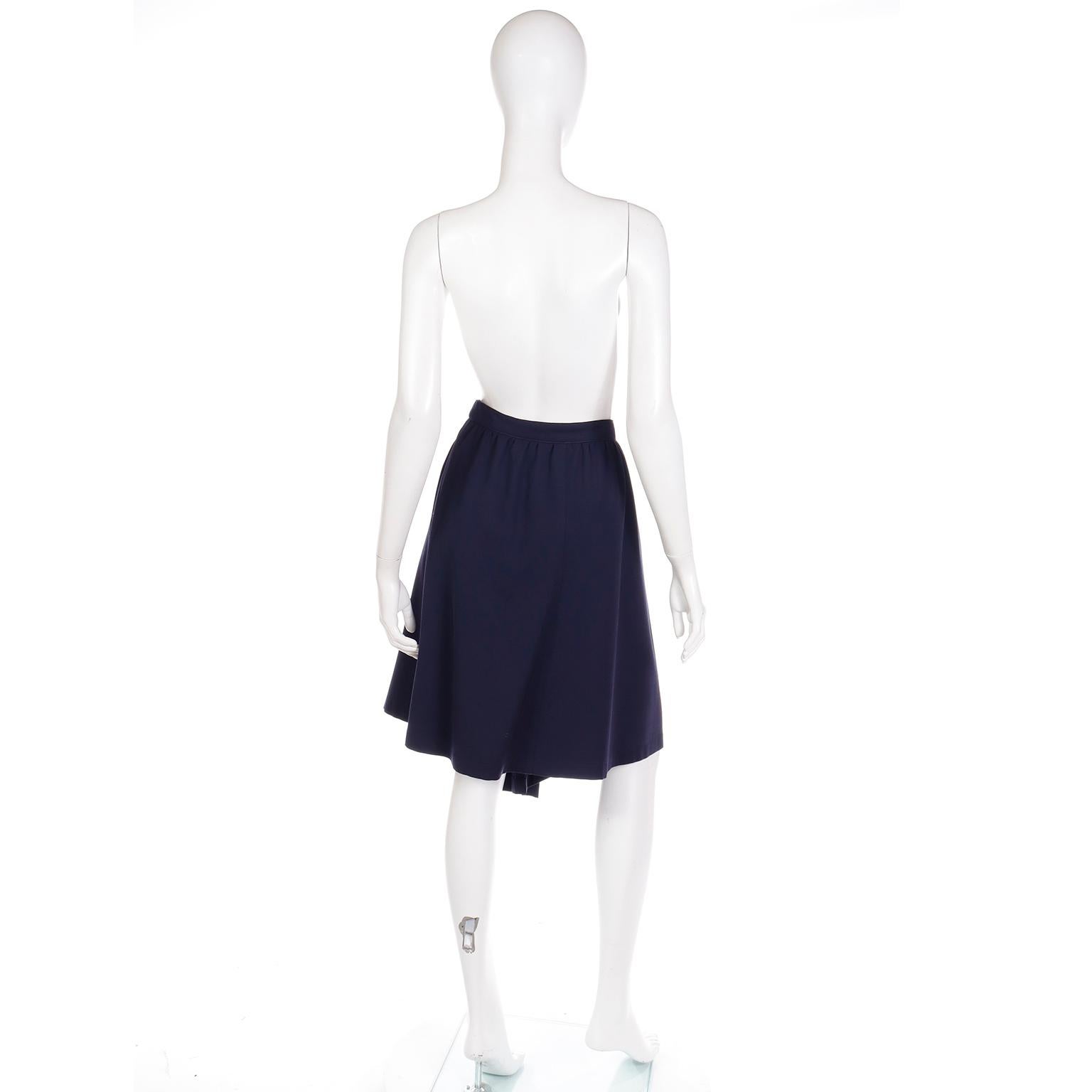 Claude Montana Vintage Navy Blue Pleated Asymmetrical Skirt In Excellent Condition For Sale In Portland, OR