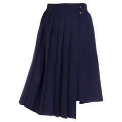 Claude Montana Vintage Navy Blue Pleated Asymmetrical Skirt