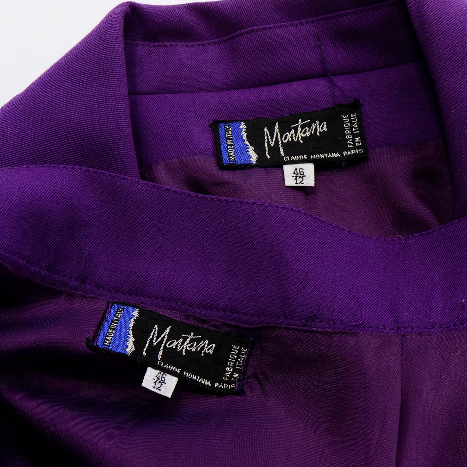 Claude Montana Vintage Purple Skirt & Longline Blazer Jacket W Woven Metal Belt  For Sale 3