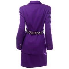 Claude Montana Vintage lila Rock & Longline Blazer Jacke mit gewebtem Metallgürtel