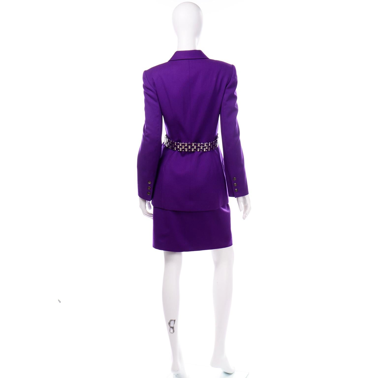 purple skirt and blazer
