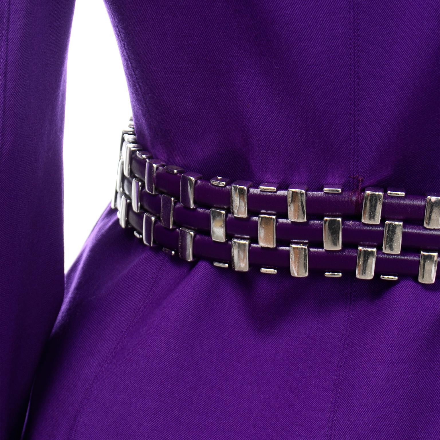 Claude Montana Vintage Purple Skirt & Longline Blazer Jacket W Woven Metal Belt  For Sale 1