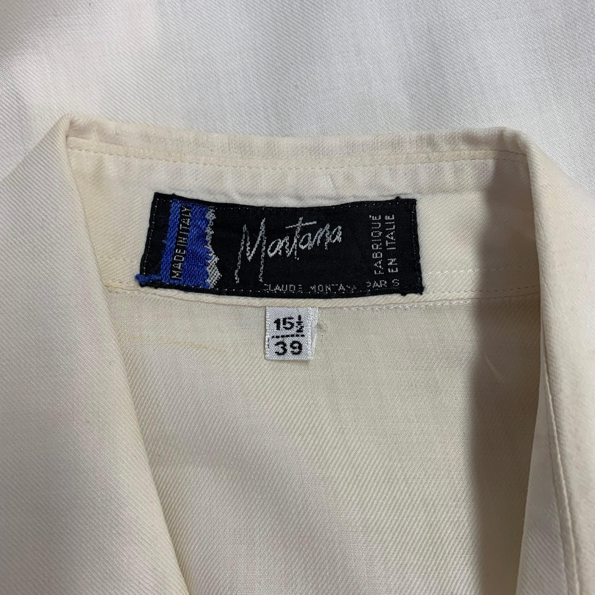 CLAUDE MONTANA Vintage Size S White Pleated Cotton Spread Collar Oversized Long Sleeve Shirt For Sale 5