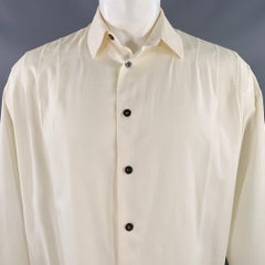 Claude Montana - S.S. White - camicia a maniche lunghe in cotone plissettato con colletto aperto e oversize