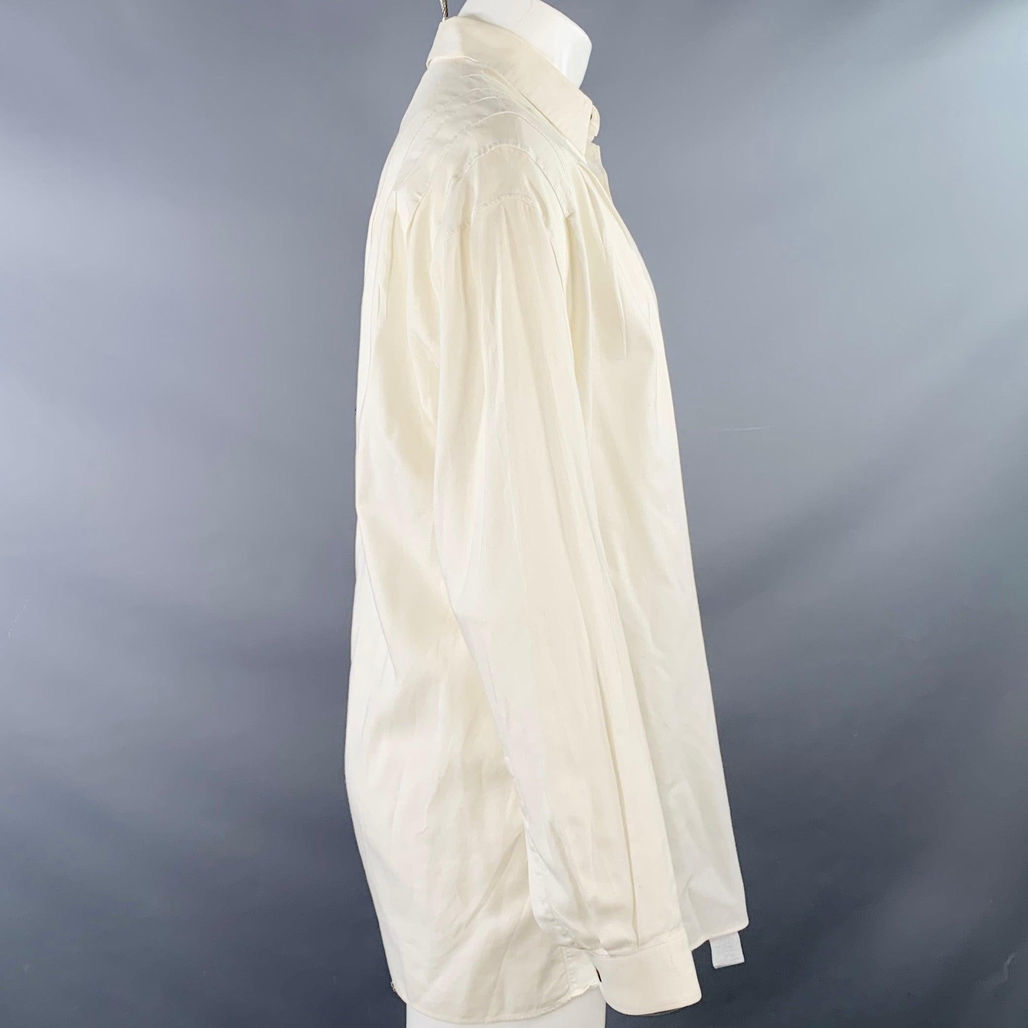 Gray CLAUDE MONTANA Vintage Size S White Pleated Cotton Spread Collar Oversized Long Sleeve Shirt For Sale