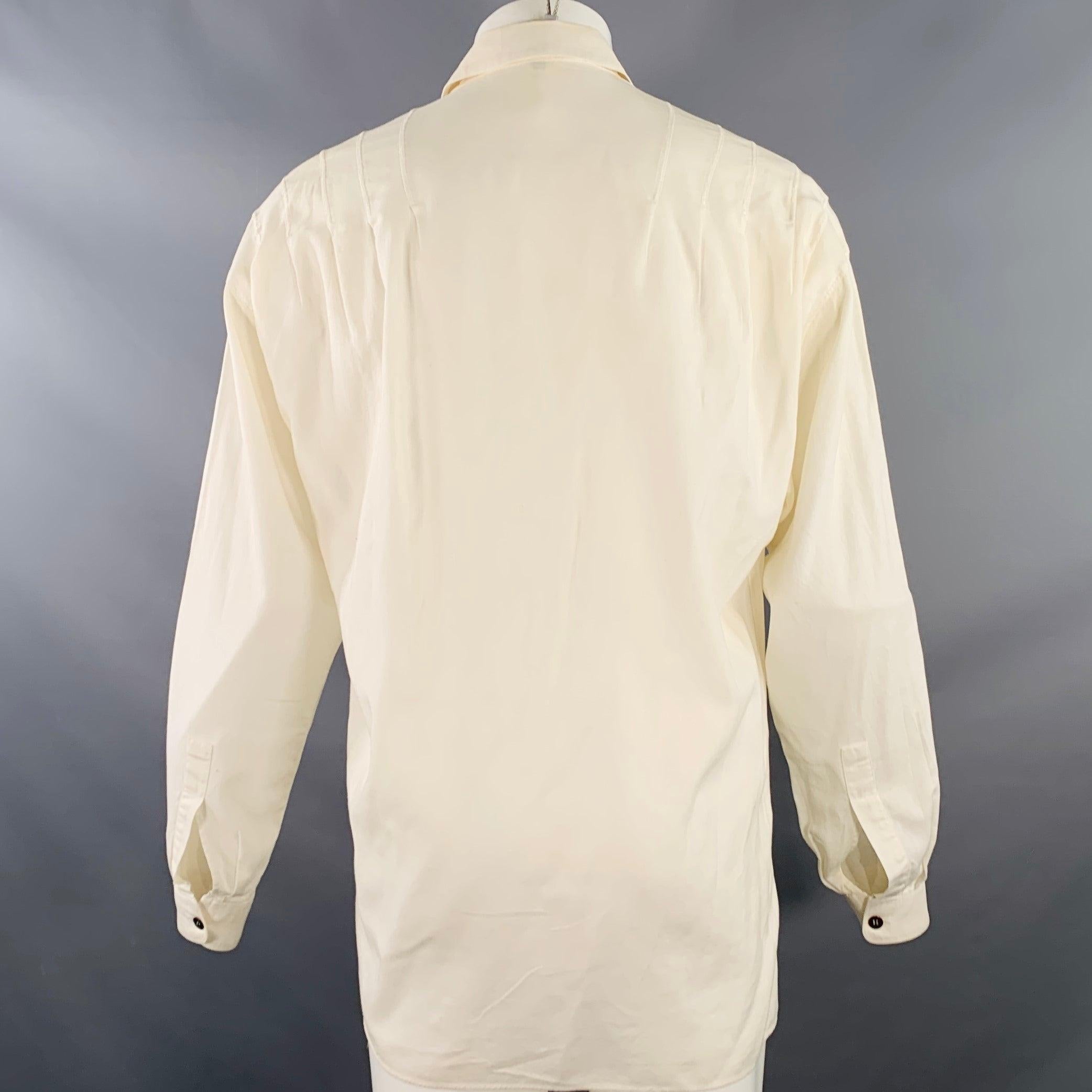 CLAUDE MONTANA Vintage Size S White Pleated Cotton Spread Collar Oversized Long Sleeve Shirt In Good Condition For Sale In San Francisco, CA