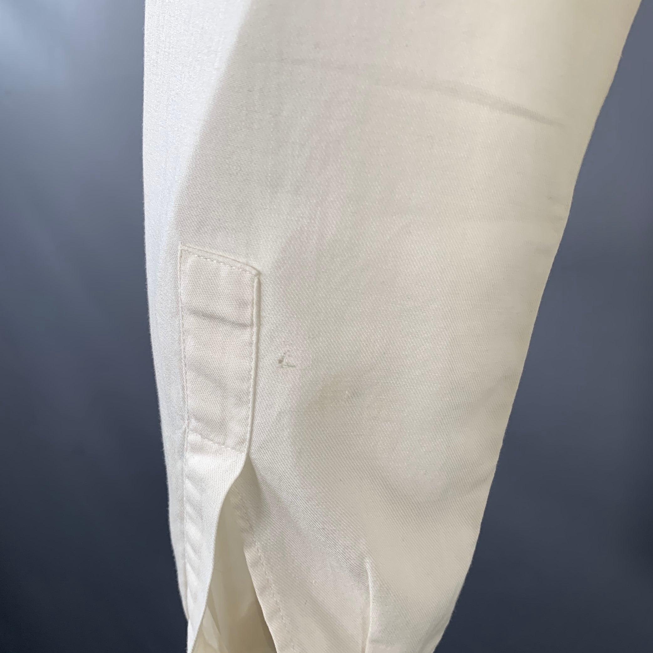 Men's CLAUDE MONTANA Vintage Size S White Pleated Cotton Spread Collar Oversized Long Sleeve Shirt For Sale