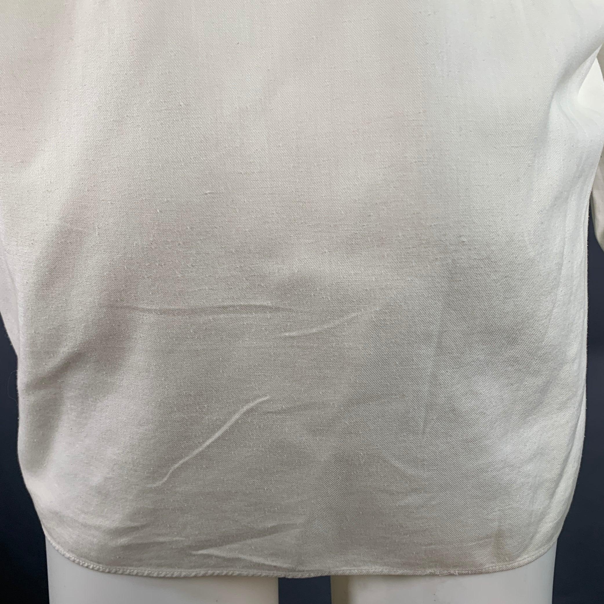 CLAUDE MONTANA Vintage Size S White Pleated Cotton Spread Collar Oversized Long Sleeve Shirt For Sale 1