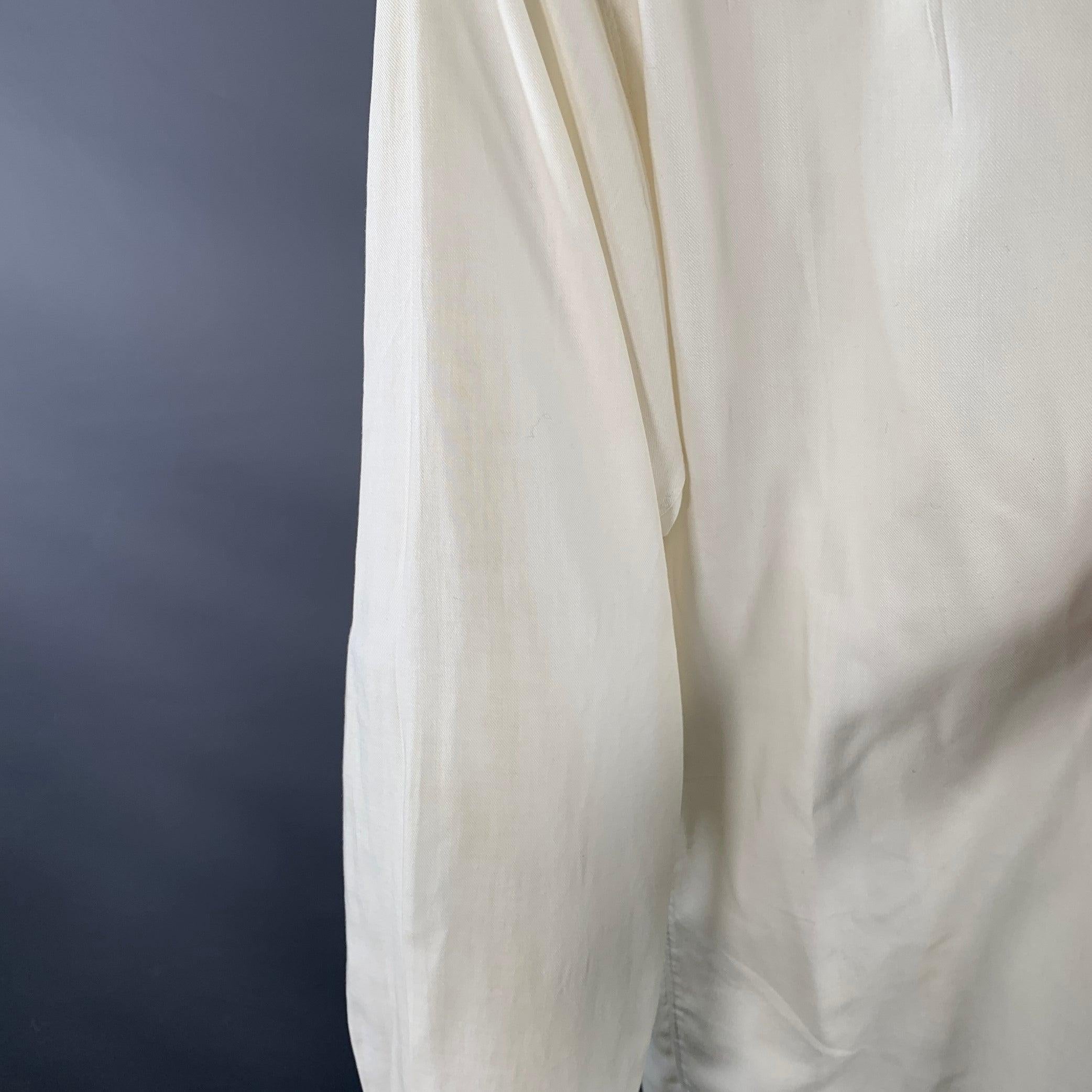 CLAUDE MONTANA Vintage Size S White Pleated Cotton Spread Collar Oversized Long Sleeve Shirt For Sale 4