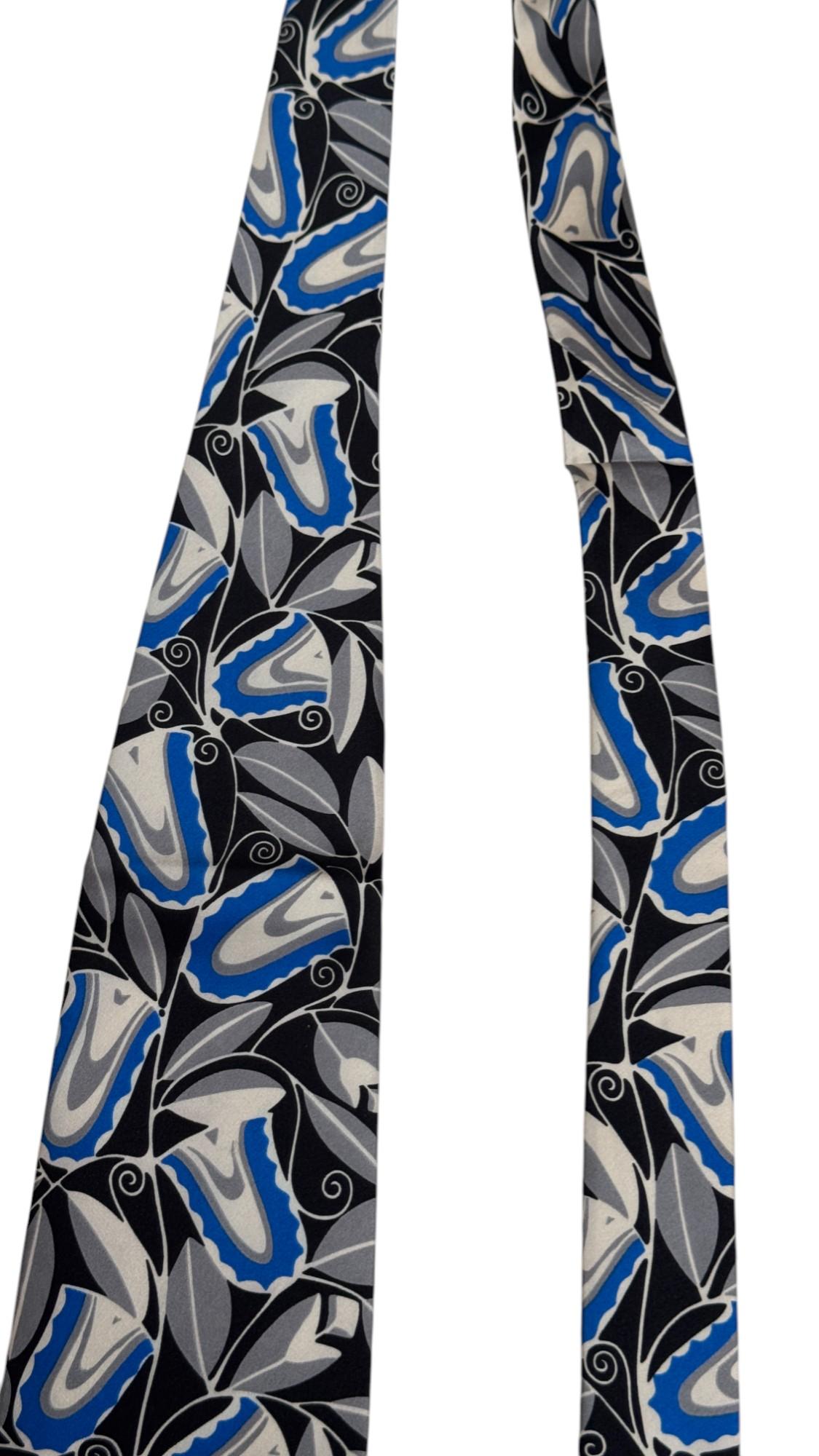 Claude Montana Vintage Krawatte - Abstraktes Blumenmotiv in Blau, Grau und Schwarz im Angebot 2