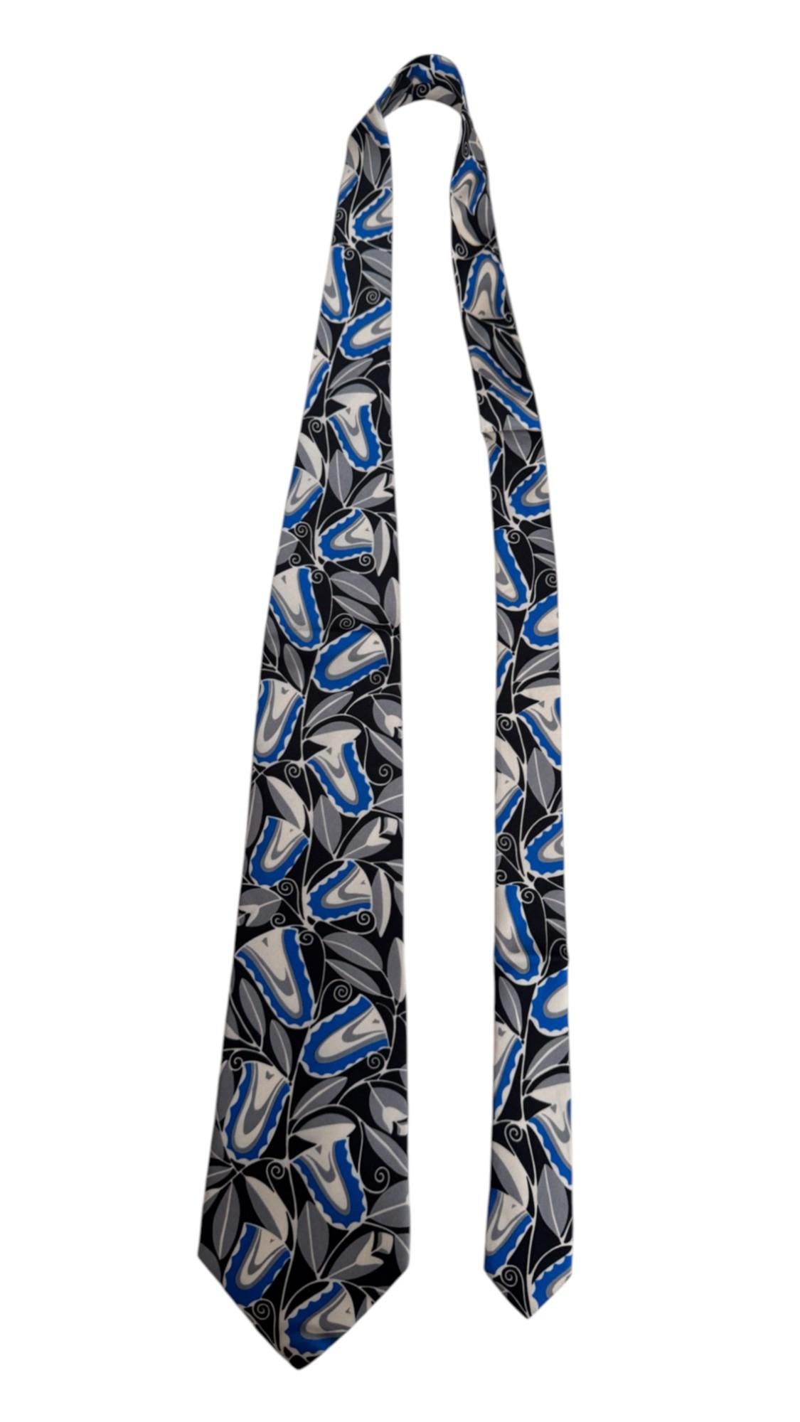 Claude Montana Vintage Krawatte - Abstraktes Blumenmotiv in Blau, Grau und Schwarz im Angebot 3