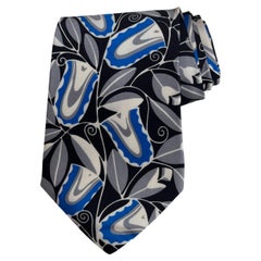 Claude Montana Vintage Tie – Abstract Floral Motif in Blue, Grey and Black