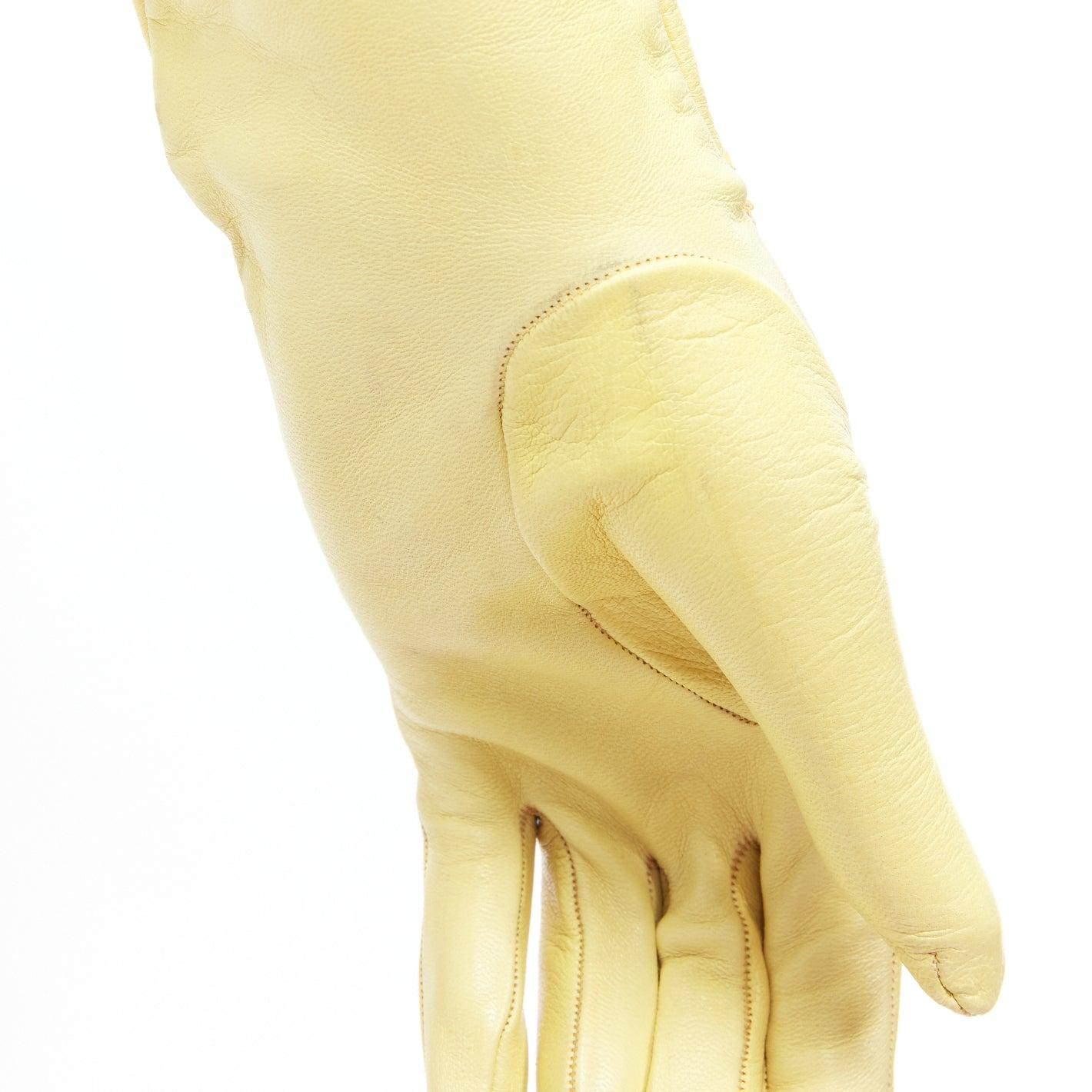 CLAUDE MONTANA Vintage yellow leather topstitch cut out gloves US7 For Sale 4
