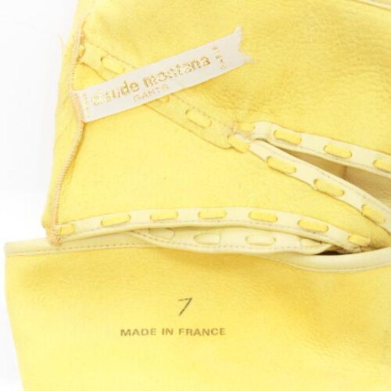 CLAUDE MONTANA Vintage yellow leather topstitch cut out gloves US7 For Sale 5