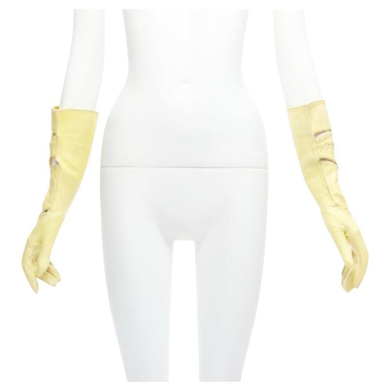 Gants vintage CLAUDE MONTANA en cuir jaune à surpiqûres découpées taille US 7