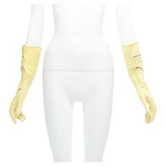 CLAUDE MONTANA Guantes recortados vintage de cuero amarillo con pespunte US7