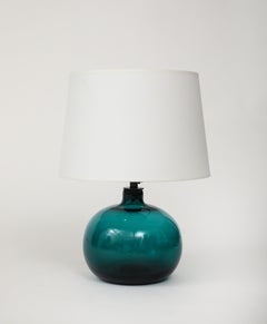 Claude Morin Green Blown Glass Lamp, France, 1970, signed, Custom Made Shade