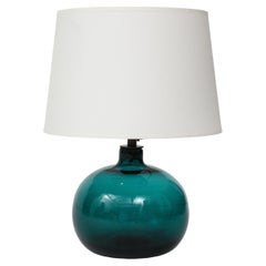 Vintage Claude Morin Green Blown Glass Lamp, France, 1970, signed, Custom Made Shade